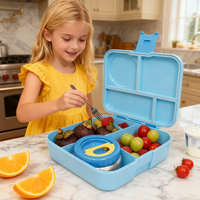 Boîte à bento scolaire en plastique PP anti-fuite avec couvercle, 4 compartiments, réutilisable, sans BPA, compatible micro-ondes, pour enfants, pour le déjeuner scolaire