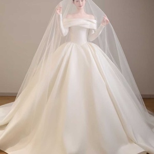 Lsjj127 Robe de mariée moderne en dentelle royale, style princesse, en satin européen, avec traîne courte, pour la mère de la mariée - Product Image 5