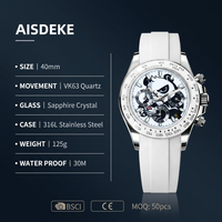 Montre chronographe à mouvement quartz OEM VK63, boîtier en acier inoxydable, bracelet en silicone, lunette tachymetre, aiguilles panda, logo personnalisé, MOQ 50