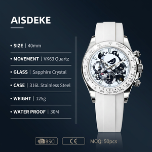 Montre chronographe à mouvement quartz OEM VK63, boîtier en acier inoxydable, bracelet en silicone, lunette tachymetre, aiguilles panda, logo personnalisé, MOQ 50 - Product Image 1
