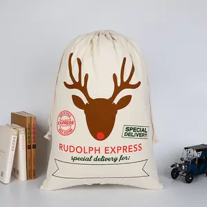 Хит продаж, экологичный Холст из натурального хлопка, Рождественская акция, Подарочная сумка на шнурке, смешанный дизайн