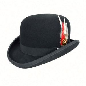 Sombrero de Fieltro de Lana Dura Negra de Alta Calidad con Pluma para Fiesta, Inspirado en el Festival de Música de América - Product Image 1