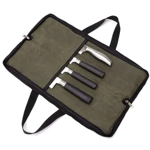 Rotolo di coltelli borsa resistente custodia in tela cerata con 4 fessure per coltelli e utensili da cucina borsa da cuoco con manico
