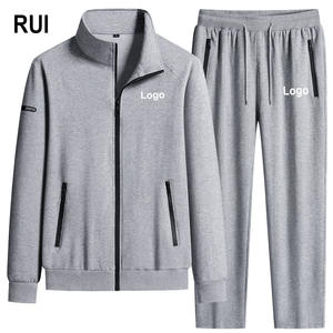 Ruiquwin ชุดกีฬาลำลอง2ชิ้นสำหรับผู้ชาย, ชุดวอร์มคอปกตั้งมีซิปกางเกงระบายอากาศขาตรงโลโก้ - Product Image 1