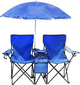 Venta al por mayor de sillas de campamento de playa plegables reclinables de doble asiento portátiles con paraguas y bolsa de hielo - Product Image 1