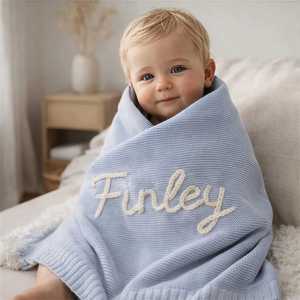 Personalized Baby <b>Blanket</b> with Embroidered Name, Custom Soft Knit Cotton <b>Blankets</b>, Newborn Keepsake Gift - Product Image 4