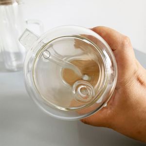 25Pcs/Case 12Oz 15Oz 20Oz Pre Drilled <b>Double</b> <b>Walled</b> Snow Globe <b>Mug</b> Glass Tumbler Handle With Bamboo Lid - Product Image 3