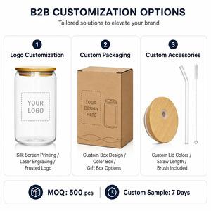 Premium Hitze- und Kältebeständige Borosilikatglas-Dosenförmige Klare Becher Mason Jars Bierglas-Becher mit Bambusdeckeln und Strohhalm - Product Image 2