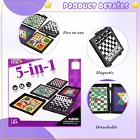 Collection de 5 mini-jeux de société magnétiques portables en plastique et verre, format voyage : Échecs, Dames, Dames chinoises, Serpents et Échelles
