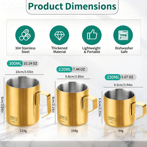 كوب مكتبي مخصص بسعة 150/200/280 مل بلون صلب، كوب من الفولاذ المقاوم للصدأ بطبقة مزدوجة للقهوة والماء والبيرة مع مقبض، أدوات شرب محمولة ومقاومة للحرارة - Product Image 2