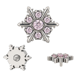 Boucle d'oreille flocon de <span class=keywords><strong>neige</strong></span> en titane CNC sertie de CZ, flocon de <span class=keywords><strong>neige</strong></span>, 16G, filetage interne, labret - Product Image 4