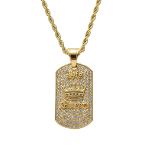 SN196 Collana con Ciondolo Corona Regina in Acciaio Inossidabile Placcato Oro con Cristalli, Catena a Corda, Gioiello Unisex Hip Hop, Regalo - Product Image 2