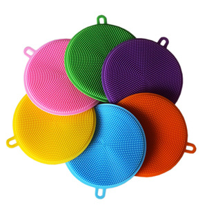 Silicone Dishwashing <b>Brush</b> <b>Round</b> Thickened Kitchen Cloth Coaster Set For Dish Cleaning - Product Image 1
