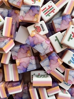 Fichas de Mahjong Americanas de Acrílico de Alta Gama con Efecto Mármol, Detalles en Lámina Dorada, Diseño Floral, Lado con Degradado Naranja