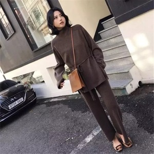Completo Due Pezzi Lavorato a Maglia da Ufficio con Pullover Invernale Caldo in Lana e Cashmere + <span class=keywords><strong>Pantaloni</strong></span> Ampi a Gamba Larga in Lana - Product Image 5