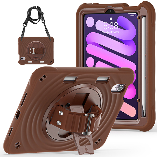 Shockproof case for iPad Mini 7 A17 Pro A2993 A2995 A2996 Rugged case With Built in 360 Rotate Stand and Shoulder Strap