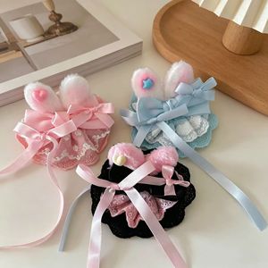 Lindo pasador de pelo con forma de lazo para niña, accesorio delicado para el cabello estilo princesa, encaje rosa a la moda - Product Image 1