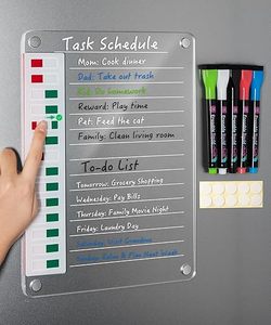 Tabla de Tareas Magnética Transparente de Acrílico, Pizarra Blanca Borrable, <span class=keywords><strong>Calendario</strong></span> para Refrigerador, Incluye Marcadores de Punta Fina y Adhesivo - Product Image 1