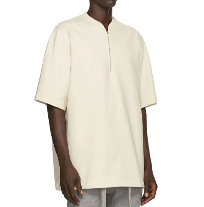 Özel yüksek kaliteli erkek T-Shirt % 100% pamuk Vintage Tee fermuar yaka v yaka T shirt siyah beyaz erkekler t shirt