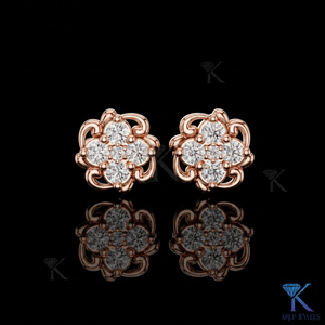 Lab Grown Diamond Vintage Floral Filigree <b>Stud</b> Earrings 5 Stone Cluster 14K Solid Gold Women's Jewelry Wedding Anniversary Gift - Product Image 2