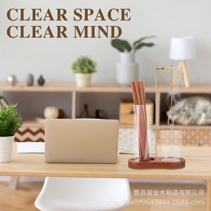 Brûleur d'encens en bois avec collecteur de cendres en verre, style zen en bois de séquoia, porte-encens d'aromathérapie pour usage religieux - Product Image 4