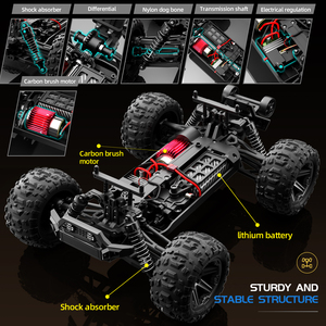 Camion RC résistant aux chocs - 1:14 Brushed 4WD Monster Truck, contrôle synchrone à l'échelle réelle, phares LED et barre <span class=keywords><strong>de</strong></span> roues - Product Image 5