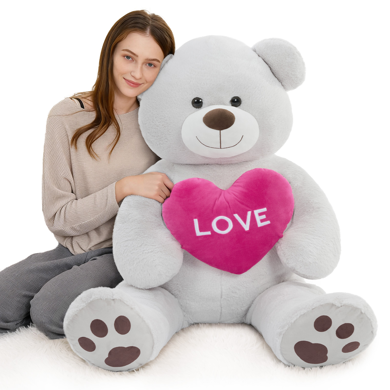 Gray Love Heart Teddy Bear