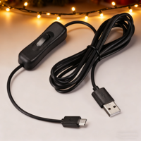 Kabel USB Premium PVC Berpelindung dengan Sakelar On/Off, USB Male ke Micro USB Male, Kabel Ekstensi 1M 1.5M untuk Lampu Meja LED dan Kipas