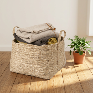 Jute Handmade Natural Eco-Friendly Woven Circle Storage <b>Basket</b> <b>Handles</b> Customizable Size Logo Multi-Purpose Clothing Organizer - Product Image 5