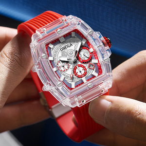 ONOLA 6811 lüks moda şeffaf spor Chronograph erkekler su geçirmez kuvars özelleştirilmiş Reloj Hombre saatler