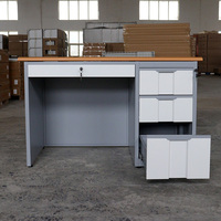 Bureau de travail moderne en métal avec 3 tiroirs, bureau d'ordinateur en acier pour la maison, le bureau, l'école, l'hôpital, avec plateau en bois de hêtre