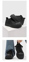 Baskets plateforme en toile noire vieillie pour hommes, à lacets, semelle épaisse, chaussures décontractées confortables et antidérapantes pour le quotidien