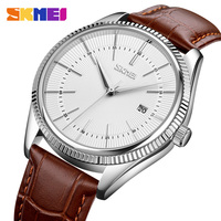 Skmei 9298 montres-bracelets de luxe pour hommes montre-bracelet en cuir à quartz analogique étanche pour hommes