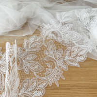 Fil de soie de poisson léger et doux avec broderie de paillettes et dentelle pour voile de mariée et robe de mariée
