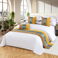 Chemin de lit d'hôtel en polyester/lin à motif géométrique moderne et simple, couvre-lit doux toutes saisons, personnalisable pour hôtels cinq étoiles