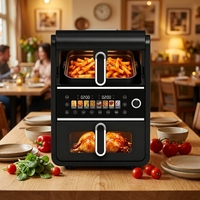 Four à friture à air double zone 10L 2800W, contrôle numérique, double panier, capacité 10L, 8 programmes de cuisson, acier inoxydable, revêtement antiadhésif PTFE