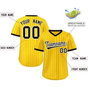 Maillot de baseball à col en V personnalisé avec nom et numéro cousus d'uniforme de sport à rayures personnalisées pour hommes, femmes et jeunes - Product Image 5