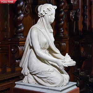 Statue de <span class=keywords><strong>sculpture</strong></span> en <span class=keywords><strong>marbre</strong></span> de Raphaelle Monti grandeur nature représentant une dame agenouillée avec un <span class=keywords><strong>voile</strong></span> - Product Image 5