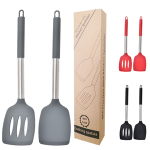 Ensemble de 2 ustensiles de cuisine en silicone Spatule en acier inoxydable Tourneuse à fente Passe au lave-vaisselle Ustensiles de cuisine ciblés - Product Image 1