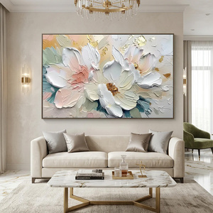 Textured Abstract Floral Canvas Modern Wall Art with Gold Accents Paintings and Hand Painted <b>Large</b> Home Interior Decoration - Product Image 4