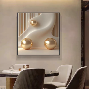 Decorazione Murale Astratta Beige e Oro con Geometrie <span class=keywords><strong>per</strong></span> <span class=keywords><strong>Camera</strong></span> <span class=keywords><strong>da</strong></span> <span class=keywords><strong>Letto</strong></span> e Soggiorno, Stampa 3D con Texture a Sfera, Dipinto in Porcellana Cristallina - Product Image 1