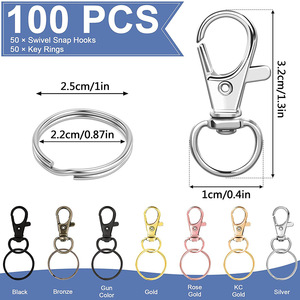 100 crochets porte-clés avec anneaux pivotants, fermoirs mousquetons, anneaux métalliques pour jouets, fabrication de bijoux, artisanat, anneaux de porte-clés - Product Image 5