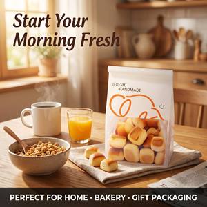 Sachet <span class=keywords><strong>à</strong></span> <span class=keywords><strong>pain</strong></span> personnalisé imprimé, transparent, <span class=keywords><strong>à</strong></span> fond plat, <span class=keywords><strong>à</strong></span> fond stable, <span class=keywords><strong>à</strong></span> ouverture supérieure, thermoscellable, avec demi-fenêtre, en film blanc mat, résistant <span class=keywords><strong>à</strong></span> l'huile et <span class=keywords><strong>à</strong></span> l'humidité, Flexo - Product Image 1