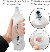 Bouteilles d'eau pliables en TPU sans BPA personnalisées de 150 ml, 250 ml, 500 ml avec trou pour mousqueton