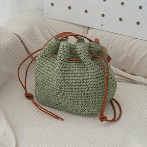 Sac seau élégant en paille tressée personnalisé avec doublure en polyester de couleur unie, sac à main créatif pour femme, idéal pour la plage ou à porter en bandoulière - Product Image 3