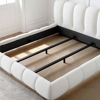 Lit Double Minimaliste de Luxe en Tissu Crème Style TOBO avec Cadre en Bois et Fonction Rafraîchissante pour Chambre Parentale Française