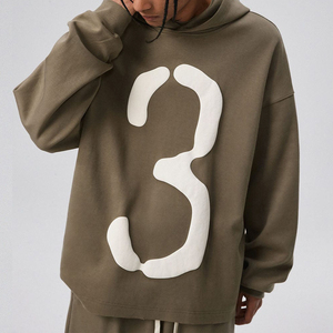 KingSen Heavyweight 100% Cotton <b>Pullover</b> Hoodie Puff Print Drop Shoulder Oversized Loose Fit <b>Men</b> Sweatshirt - Product Image 5