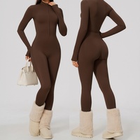 Combinaison Femme en Gros à Fermeture Éclair Intégrale, Col Montant, Manches Longues avec Trous pour les Pouces, Jambes Évasées, Couleur Unie, Tenue de Sport