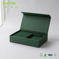 Boîtes cadeaux magnétiques vert forêt imprimées sur mesure, texture galet, insert à deux compartiments, vente en gros, boîte rigide à charnière de luxe pour la vente au détail