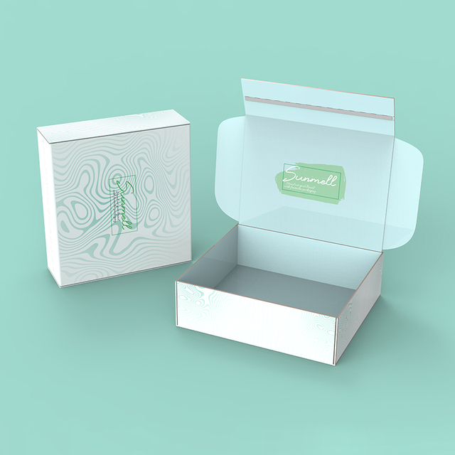 Luxury Eco Friendly Custom Corrugated Mailer Box with Green Wave Print and Tear Strip for Clothing  and  Gift Shipping